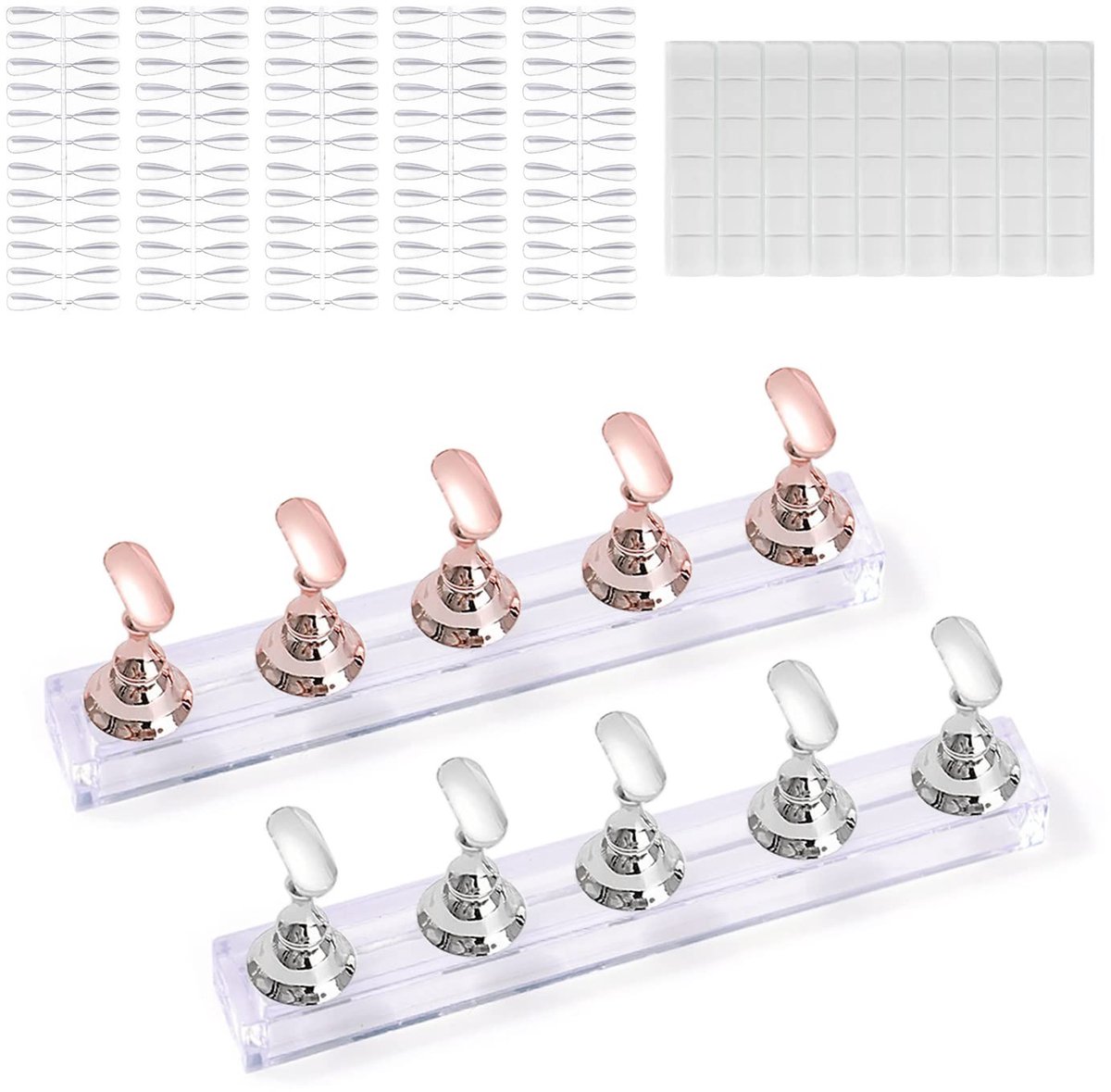Dailygoods- Nagelkunstdisplay Set van 2 - Acryl Houder - Magnetische Beugel - 54 Witte Lijm - 120 Transparante Nagelfolie - Duurzaam Materiaal - Nagelstandaard