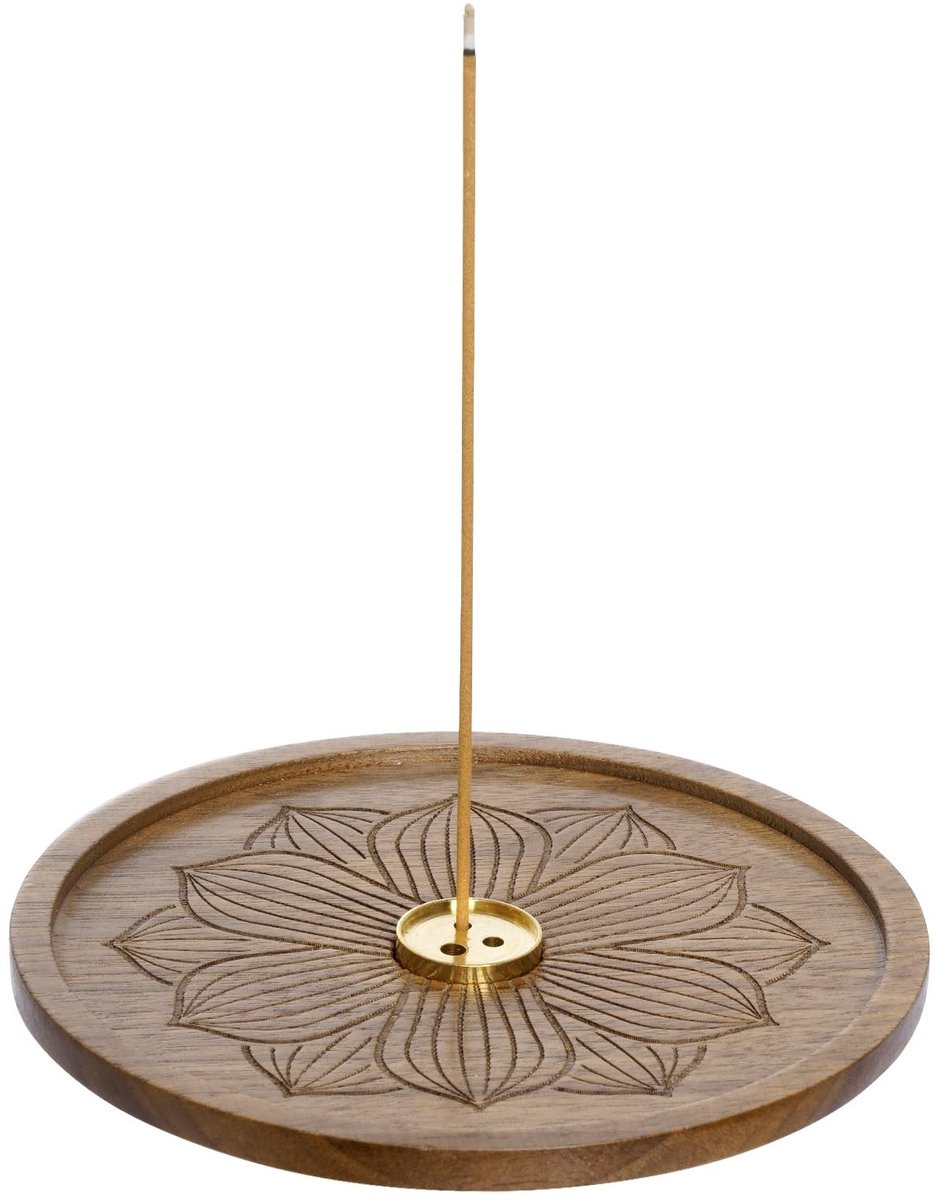 Dailygoods- Wierookstokjeshouder - Houten - Lotusbloem - 3 Gaten - Zwarte Walnoot - 12 x 12 x 2 cm - Decoratie - Incense Holder