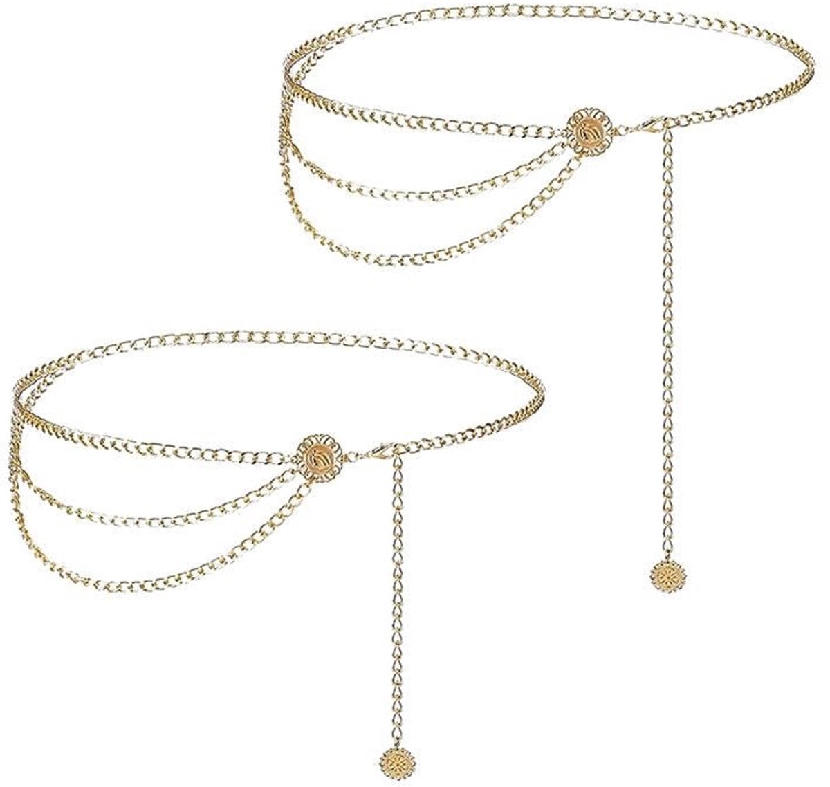 Dailygoods- Taille Ketting 2 Stuks - Verstelbare Riem - Aluminium - Meerlaagse Mode Accessoires - Buik Ketting - Lichtgewicht en Stevig - Heupketting