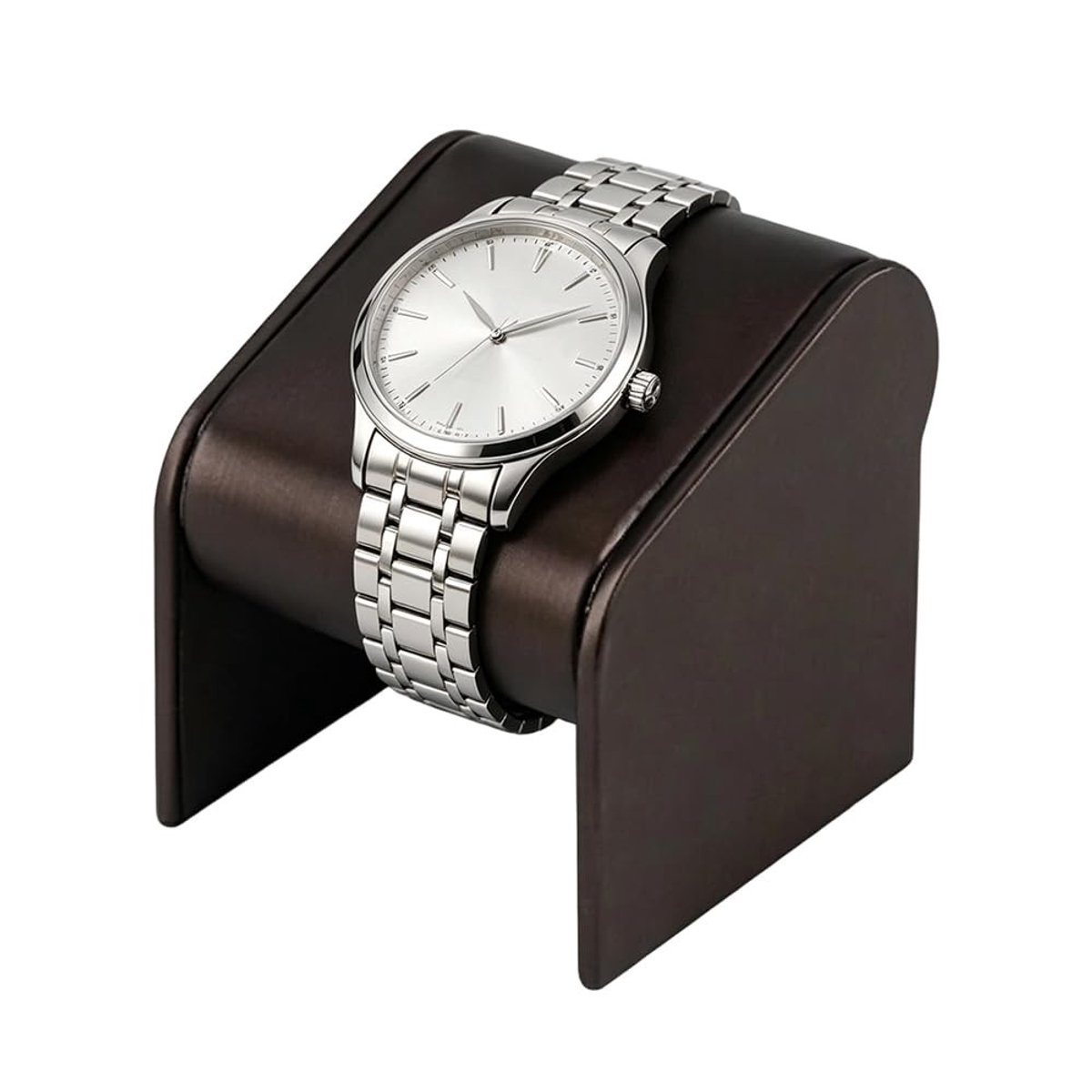Dailygoods- Horlogehouder Zwart Leren - Horloge Houder Draaiend - Display Standaard - Sieraden Tentoonstelling - 5,3 x 7,6 x 6,2 cm - Praktisch Cadeau