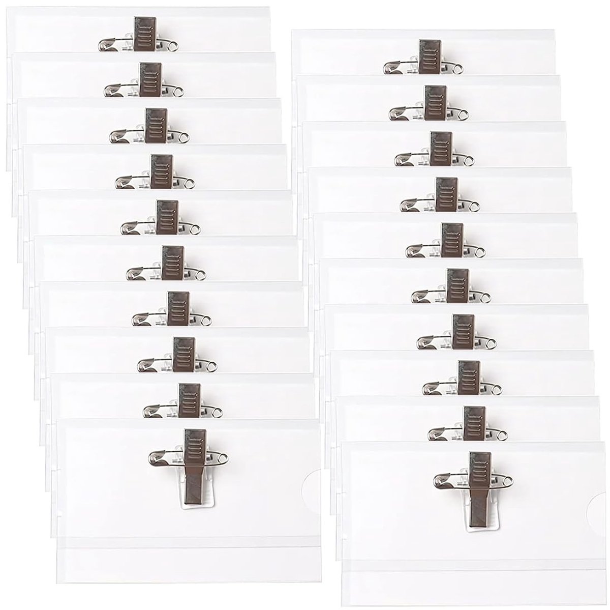 Dailygoods- Naambordjes 20 stuks - Kunststof Naamplaatjes - Transparante ID-hoes - Duurzaam/Scheurvast - Clip/Safetyspeld - 90 x 56 mm