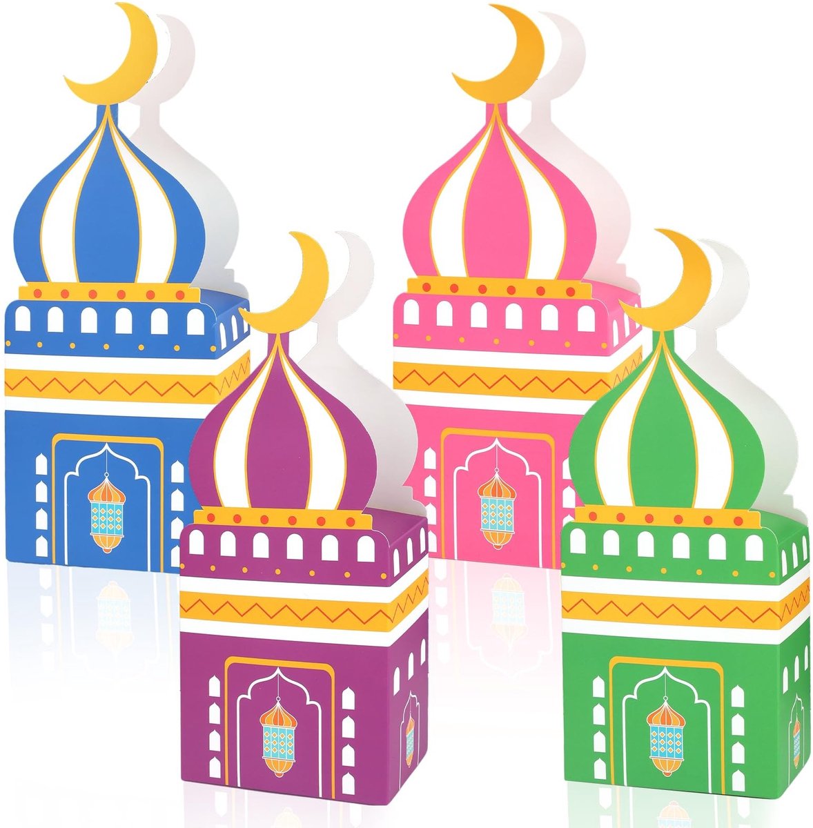 Dailygoods- Cadeauzakjes 12 Stuks - Moskee Design - Papieren Zakjes - Decoratie Ramadan/Eid - Milieuvriendelijk Papier - Kleurrijke Koepels - Geschenkdozen