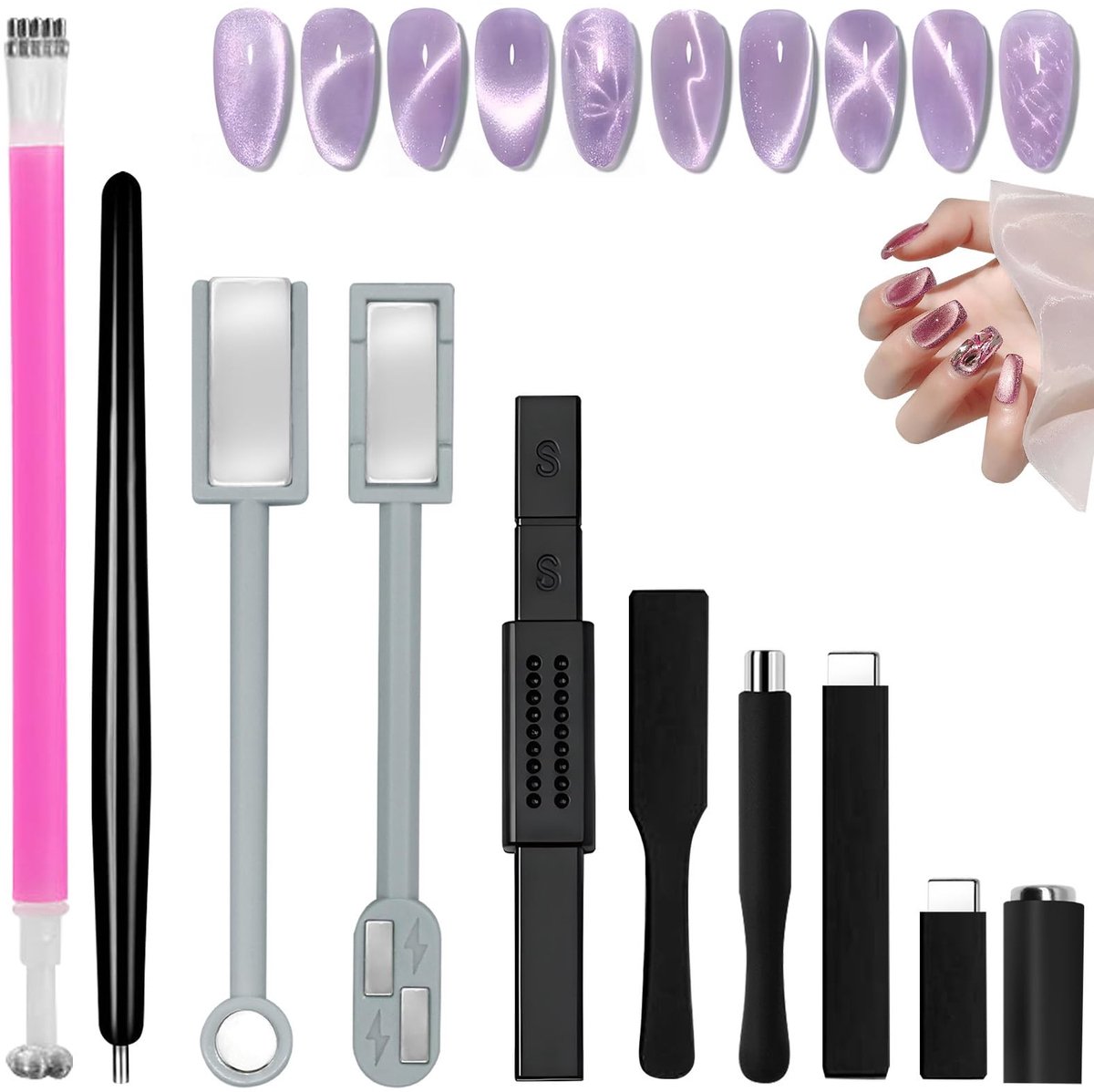 Dailygoods- Nagelmagneten Set van 10 - Multifunctioneel - Nail Art - Sterke Magneten - Dubbele Hoofd - Charmante Effecten - Nail Art Tools