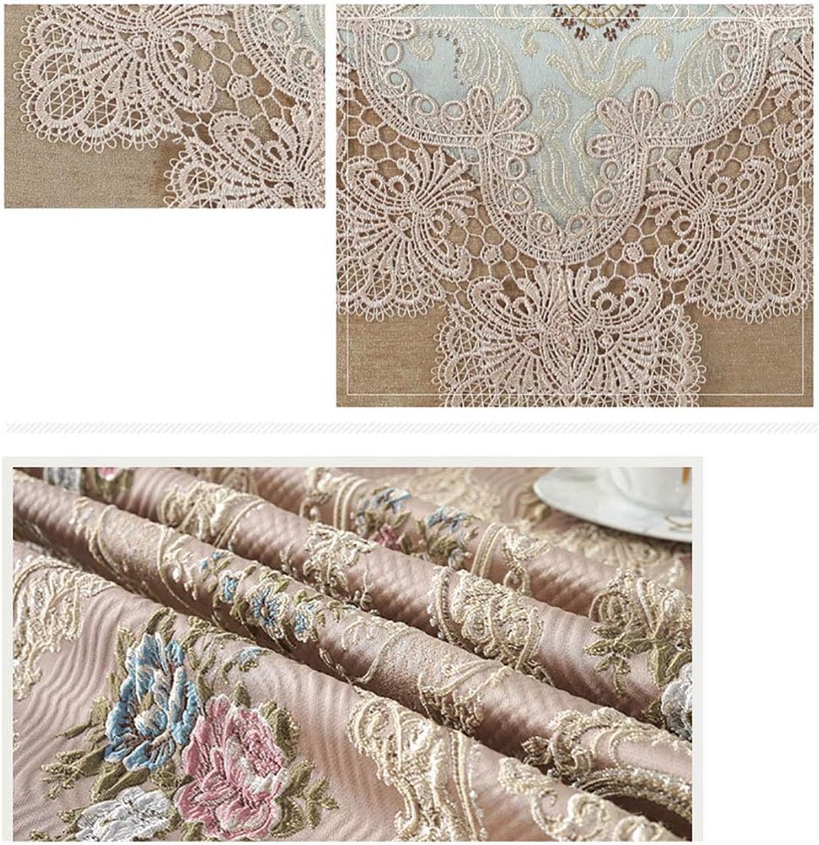 Tafelloper van kant - Geborduurde loper - Tafel decoreren - Met franjes - 33 x 180 cm - Goud