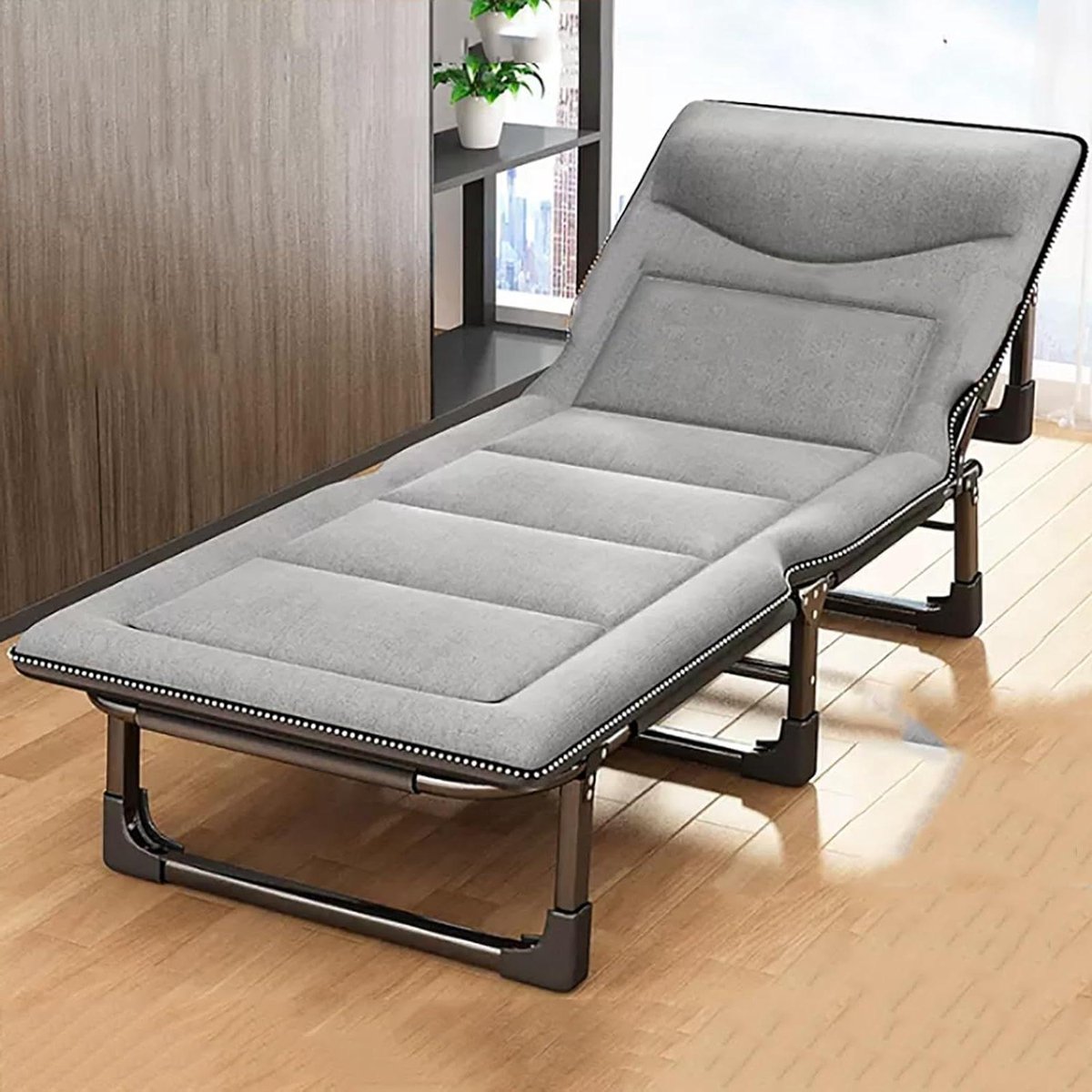 Opvouwbaar Bed - Campingbed Lounger - Ontspannen Buiten - Geïntegreerd Kussen - 190x75 cm - Grijs