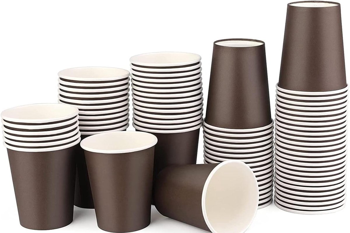 Kartonnen Koffiebekers - Wegwerp Bekers - Warme Dranken - Lekvrij Deksel - 240 ml - Zwart