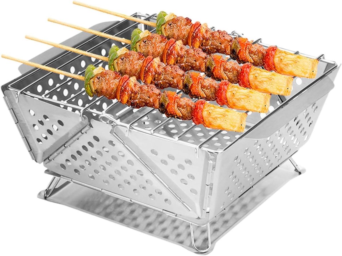 Kleine Grill - Opvouwbaar Kooktoestel - Buiten Koken - Roestvrij Staal - 50 x 210 x 50 mm - Zilver