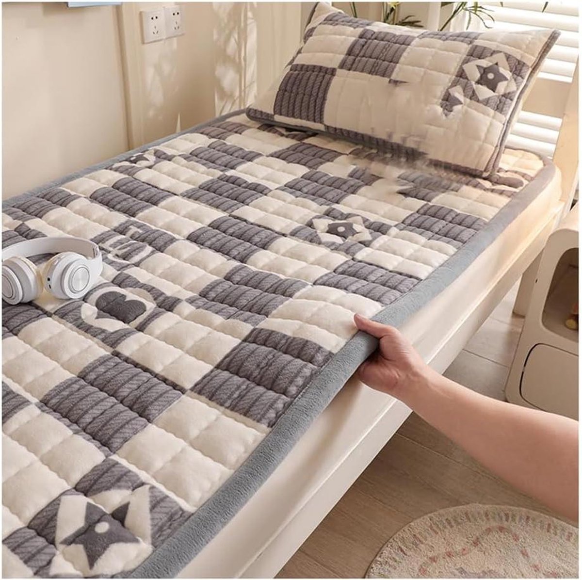 Japanse futonmatras - Opvouwbare slaapmat - Logeerbed creëren - Extra dik gewatteerd - 90 x 200 cm - Grijs
