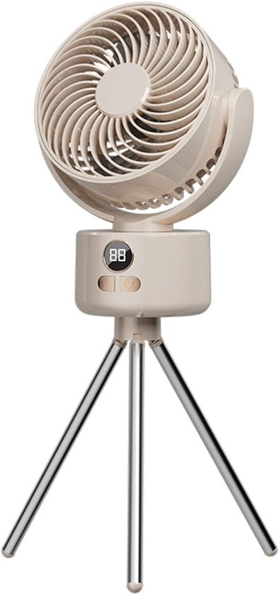 Mini bureau ventilator USB met statief, 3 snelheidsstanden, oplaadbaar 3600 mAh, 360° zwenkend, draagbaar crème