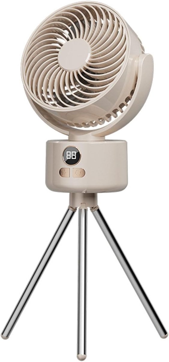 Bureau ventilator – Mini ventilator – Campingventilator - USB ventilator – Met statief - 3600 mAh – 3 snelheidsstanden – Automatisch zwenkend – Draagbare ventilator voor thuis, kantoor camping –15*8.5*39cm - Crèmewit