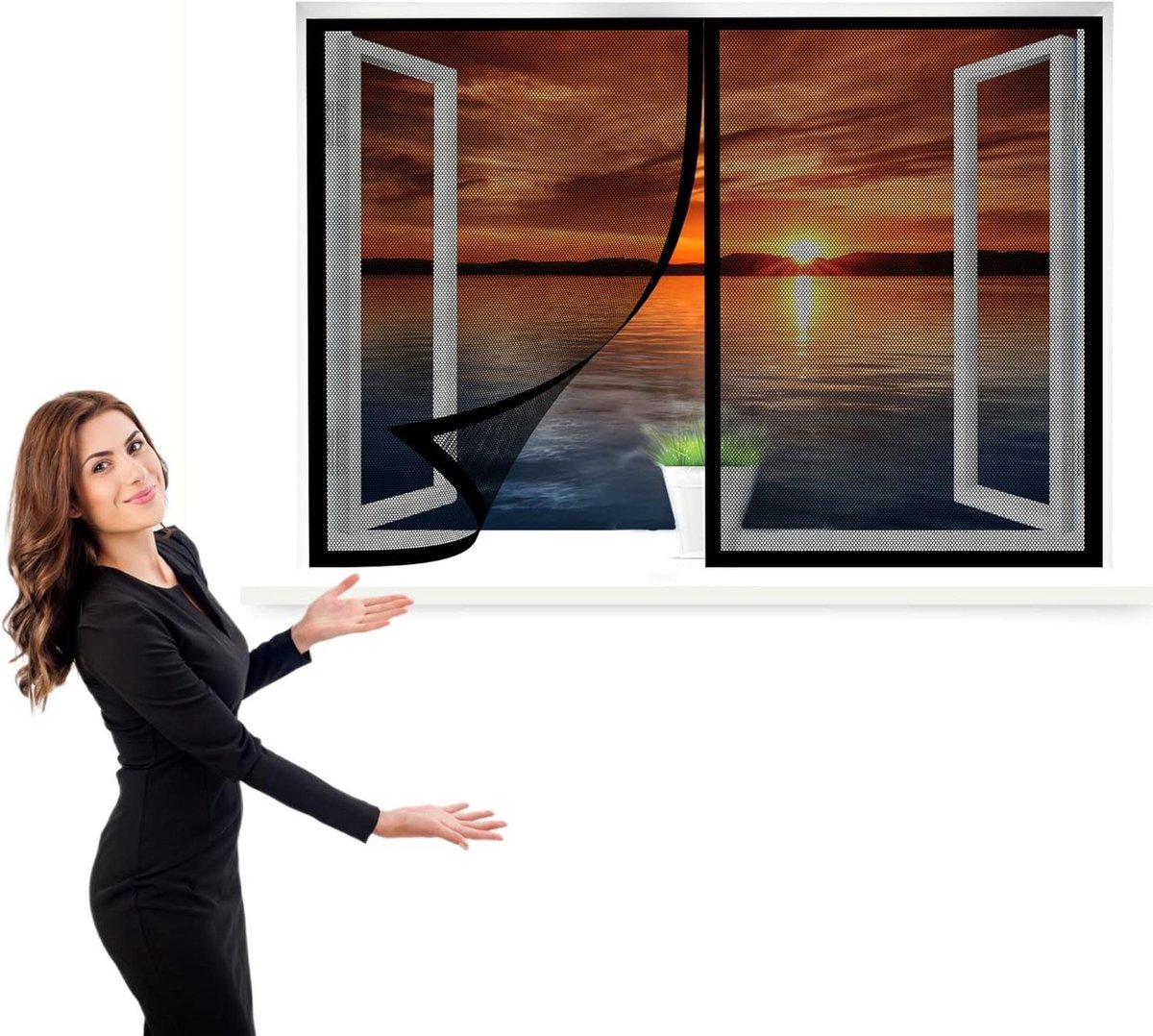 Magnetisch Raamscherm - Hor Gordijn - Insecten Buiten Houden - Eenvoudige Installatie - 80 x 65 cm - Zwart