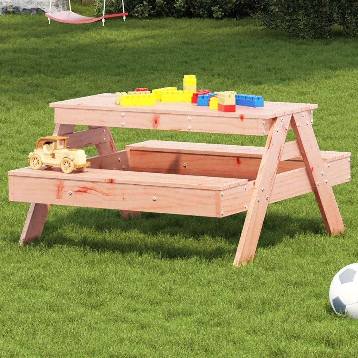 Kinder Picknicktafel - Houten tuintafel - Buiten spelen - Massief hout - 88 x 97 x 52 cm - Houtkleur