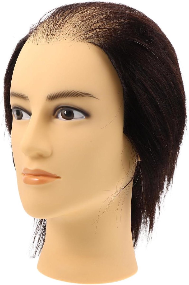 Oefenpop Haar - Kappershoofd Model - Haar Knippen Leren - Realistisch Synthetisch Haar - 28 cm - Zwart