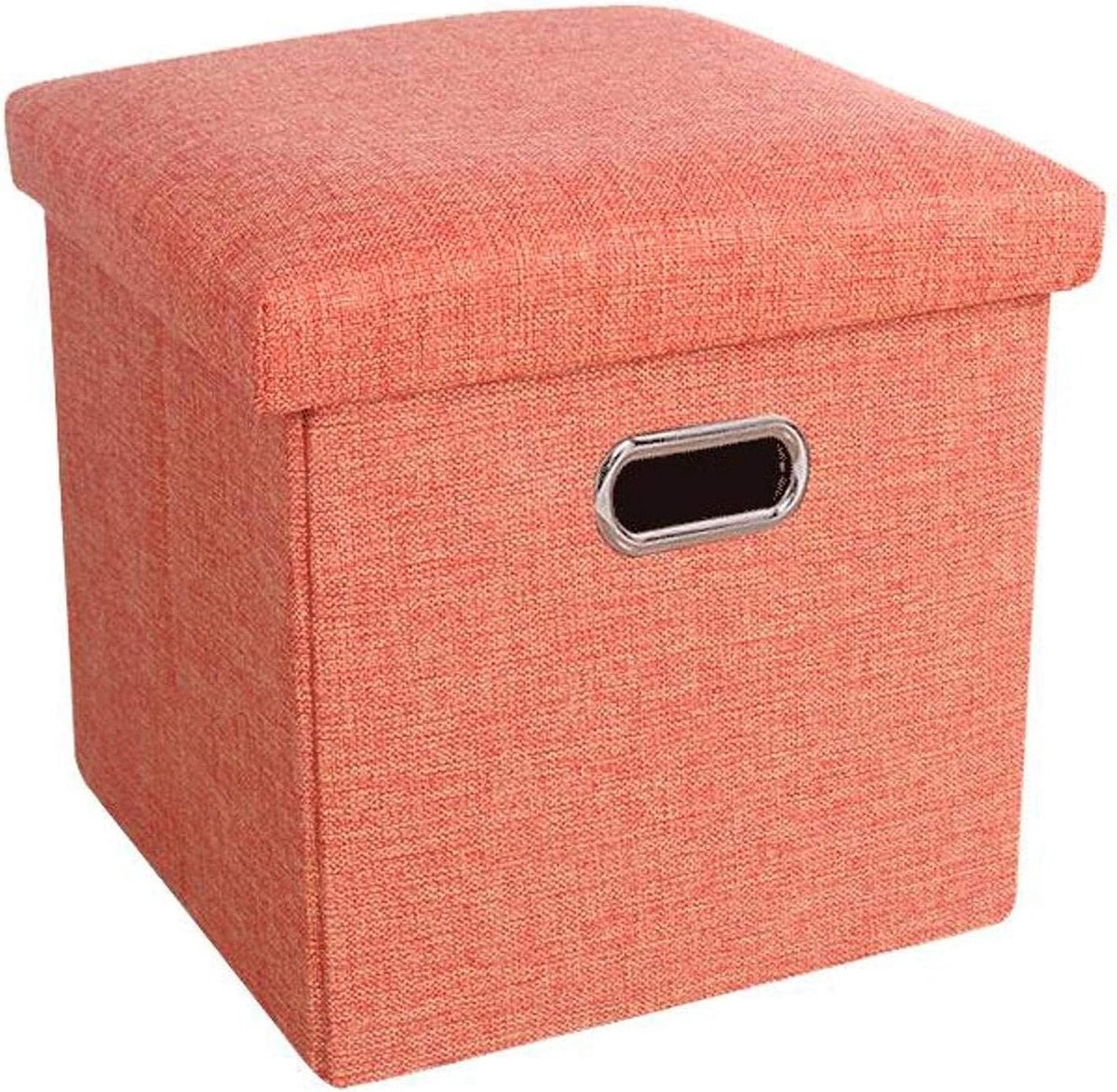 Opvouwbare Poef - Voetenbank Kruk - Opbergen en Zitten - Met Verborgen Opbergruimte - 25x25x25cm - Oranje