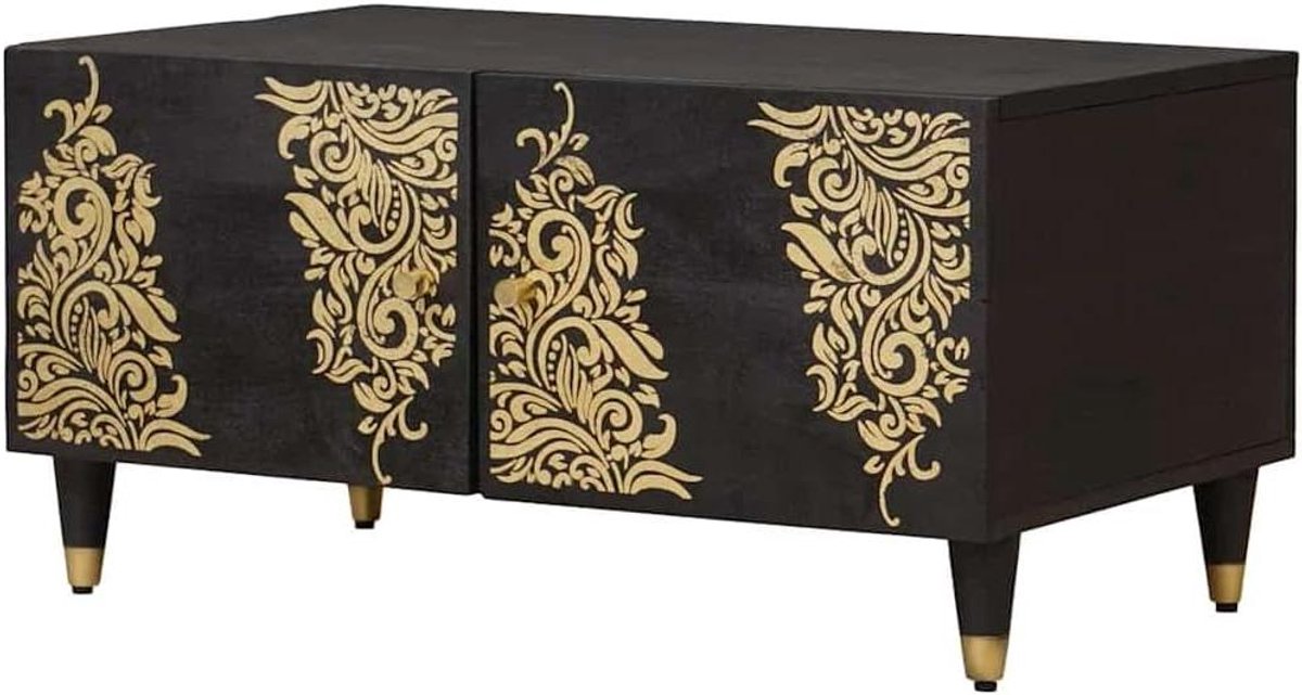 Salontafel Rechthoekig - Koffietafel Woonkamer - Ruimte Organiseren - Massief Mangohout - 80 x 50 x 40 cm - Zwart
