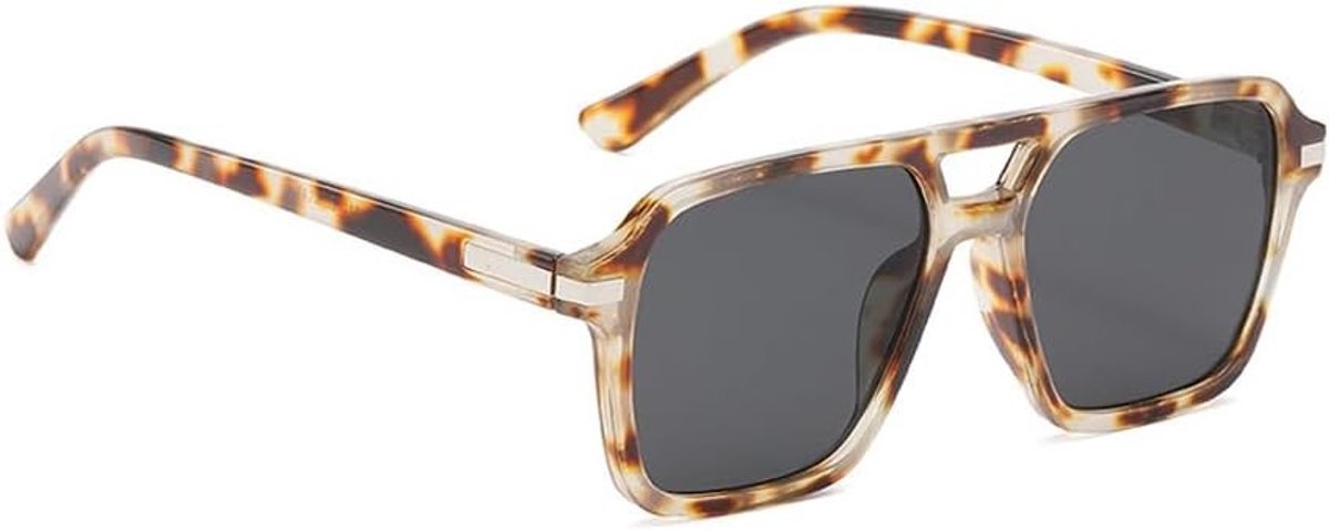 Retro vierkante zonnebril voor dames en heren met dubbele brug, vintage stijl, UV400 bescherming, perfecte modeaccessoire voor buitenactiviteiten