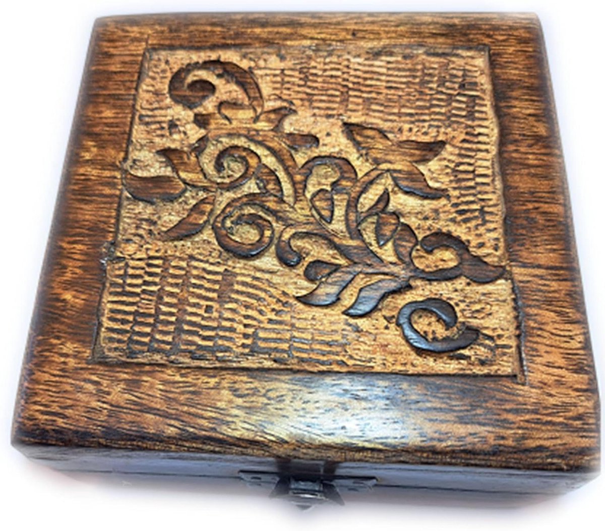 Houten Decoratieve Doos - Opbergkistje Esoterisch - Spirituele Opslag - Handgemaakt Uniek Design - 12 x 12 x 6 cm