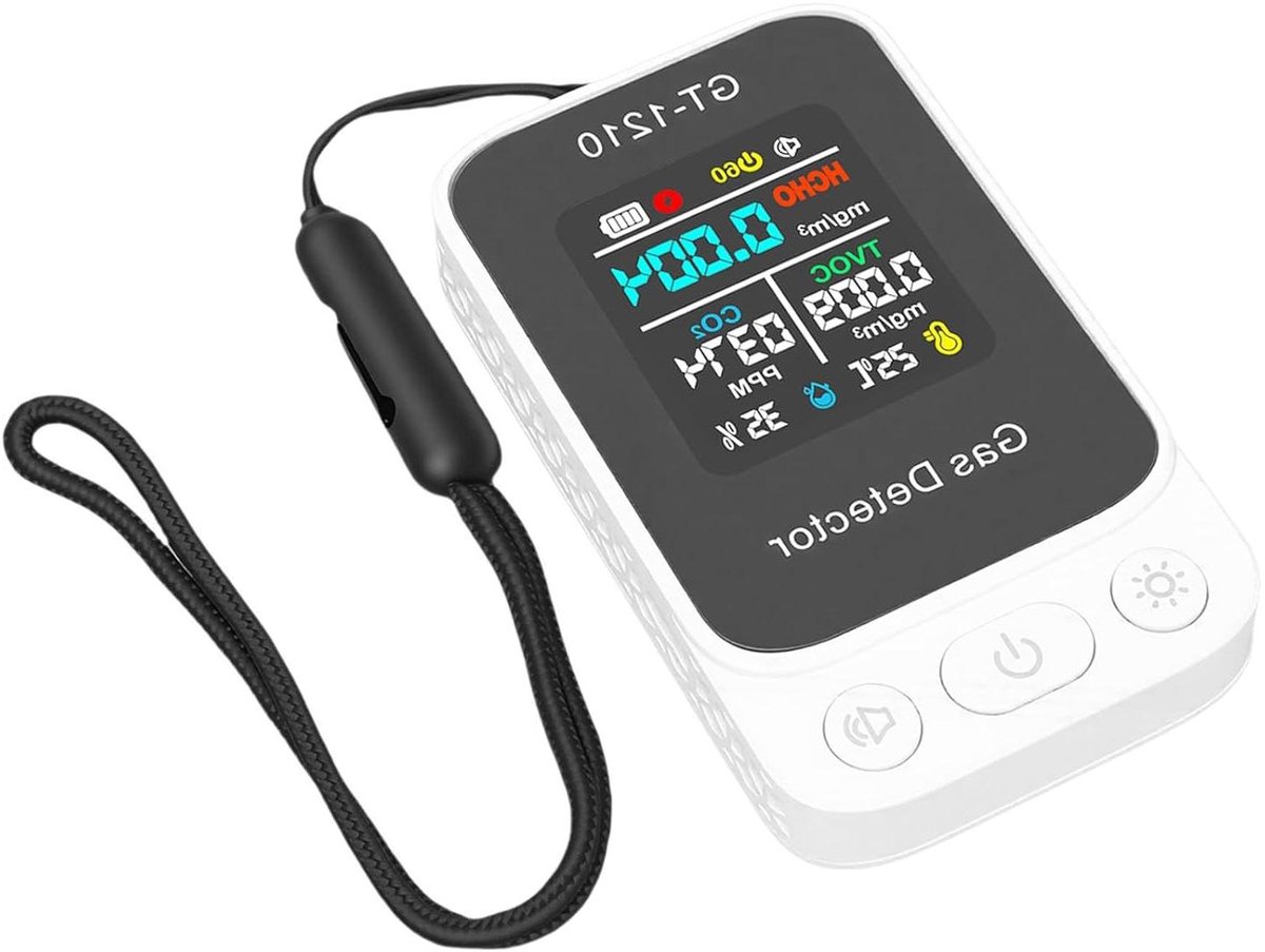 Luchtkwaliteitsmeter Binnenshuis - Tester Monitor - Binnenmilieu Controleren - 5-in-1 Detectie - 750 mAh Batterij - Wit