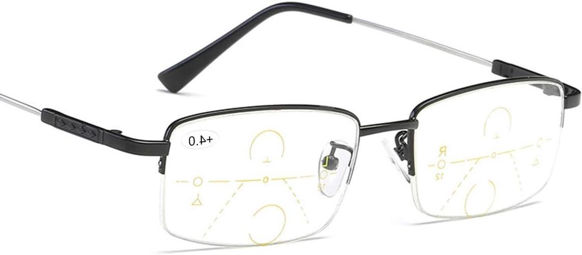 Multifocus Leesbril - Computer Bril - Blauw Licht Filteren - Titanium Legering Frame - Geen Lijn - Blauw