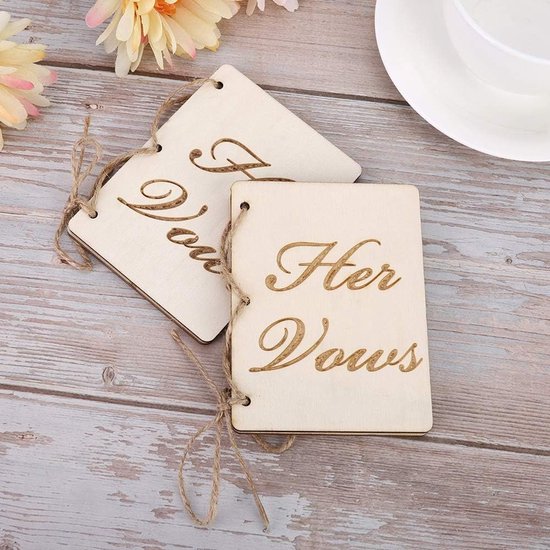 Huwelijksgelofteboekjes Set - Houten Eedboekjes - Bruiloftsceremonie - Met Hennep Touw - 105 x 8 cm - Houtkleur — afbeelding 2