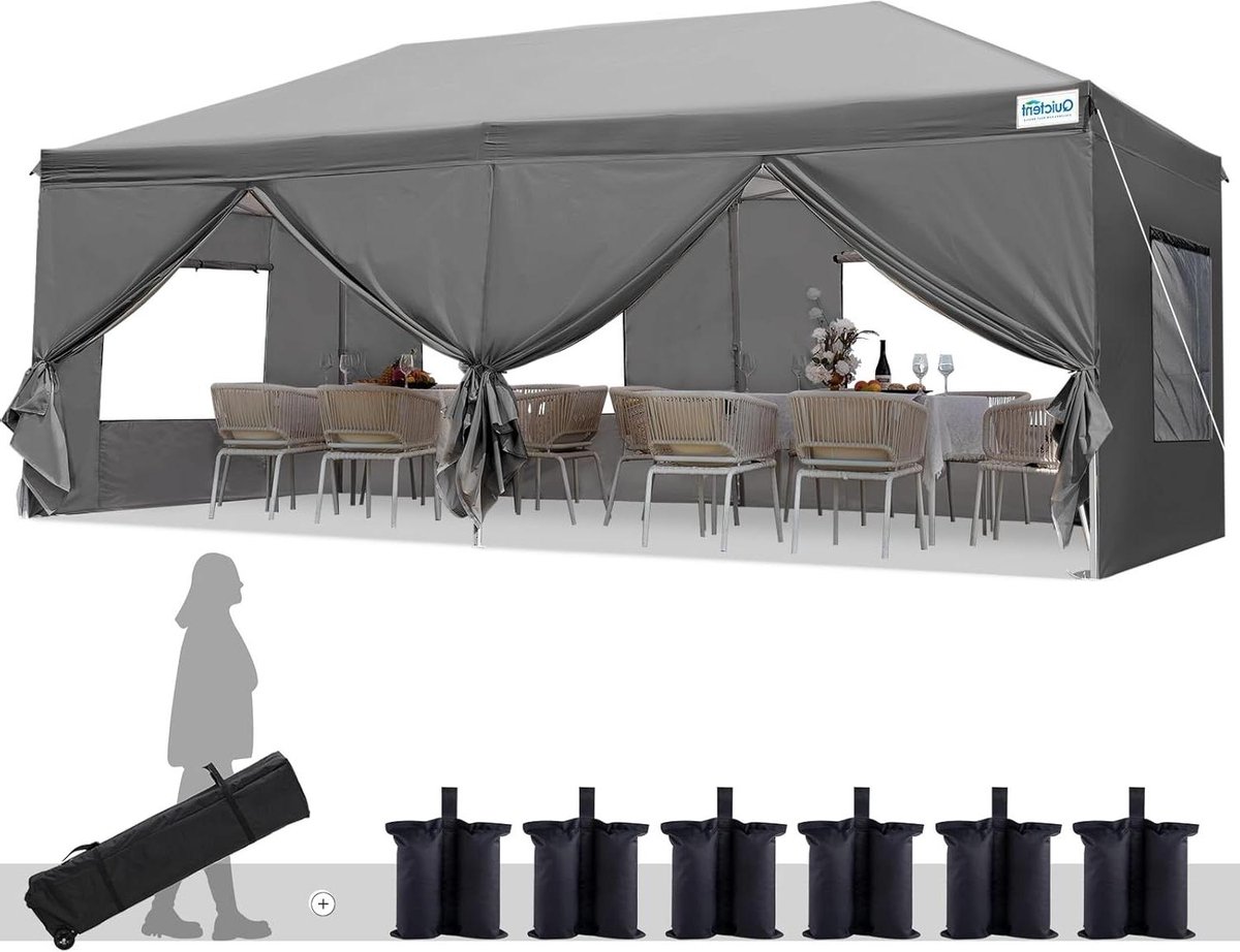 Vouwtent Paviljoen - Partytent Tuinpaviljoen - Feestjes Organiseren - Dubbele Ventilatie - 3 x 6 meter - Grijs