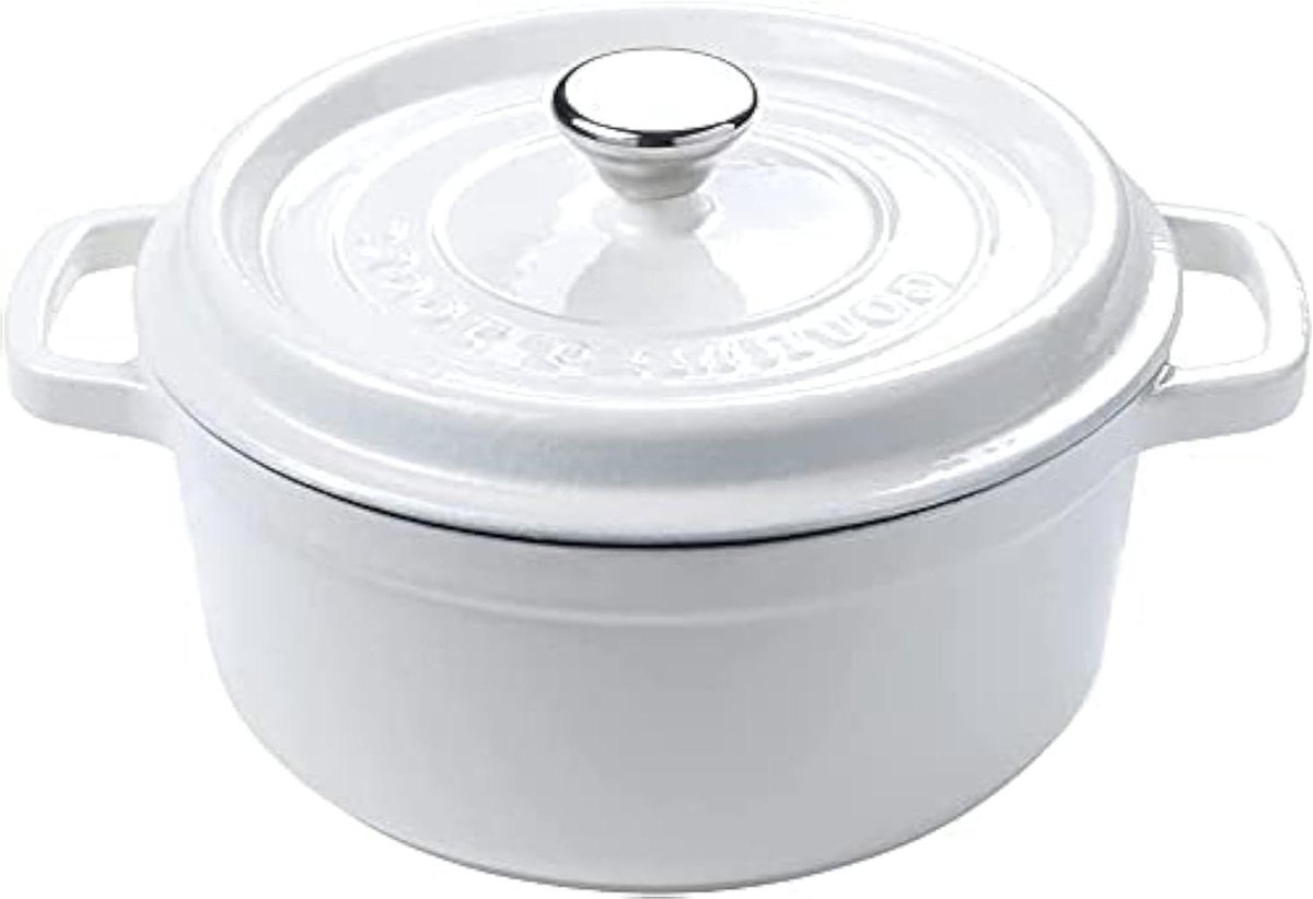 Gietijzeren pan - Cocotte stoofpan - Langzaam koken - Geglazuurde keramische coating - 22 cm - Wit