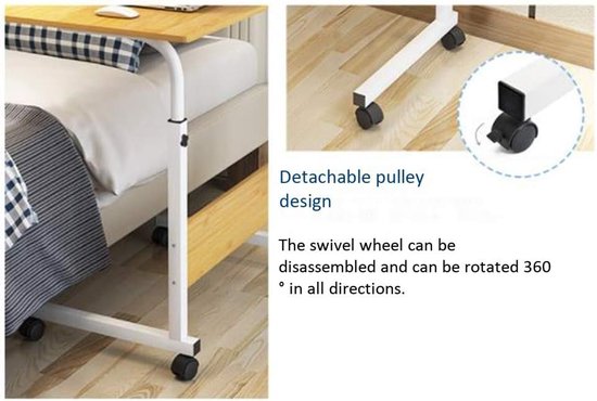 Laptoptafel met Wielen - Nachtkastje Tafel - Werken op Bank - In Hoogte Verstelbaar - 80x50cm - Houtkleur — afbeelding 5