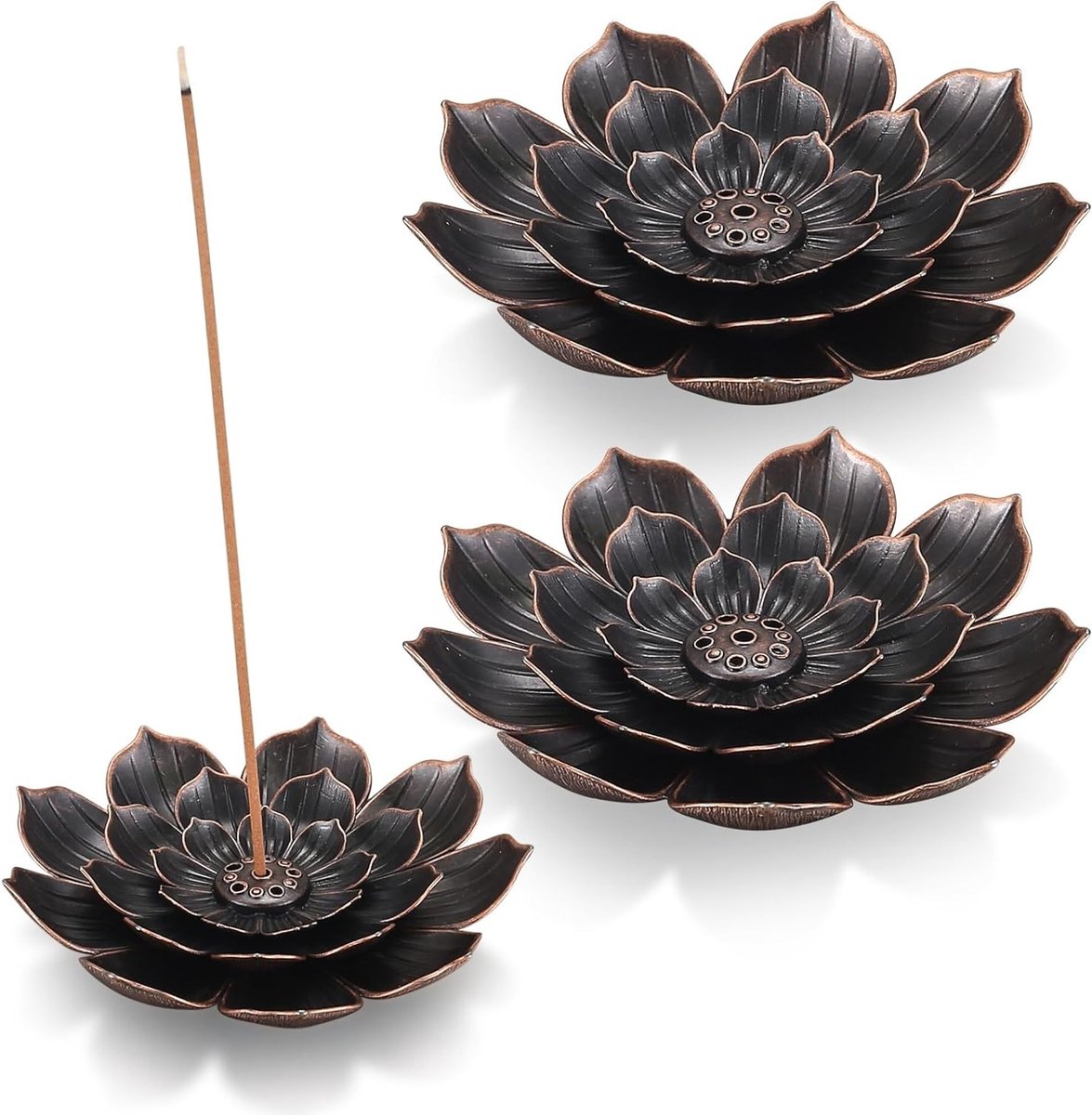 3-delige Lotus Wierookhouder van Messing, Afneembare Wierookstandaard met 6 Gaten, Perfect voor Thuis, Kantoor en Theehuis Decoratie