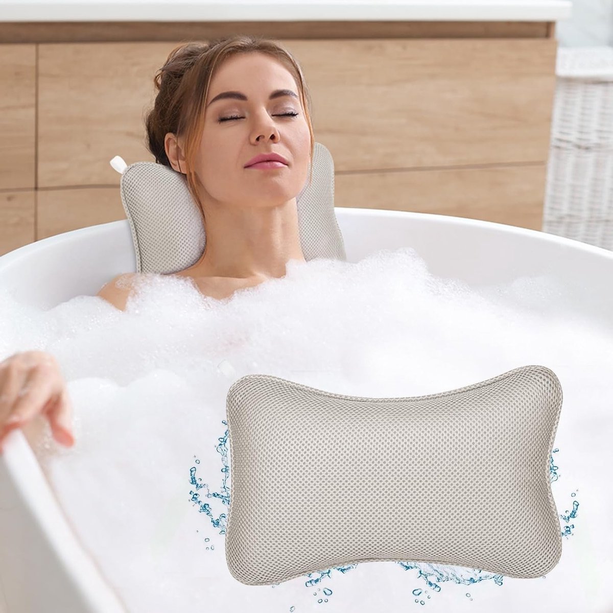 SnelShoppen - Luxe 4D Badkussen en Badbal Set - Ergonomisch Badkussen met Antislip Zuignappen - Comfortabel Hoofdkussen voor Thuis Spa en Ontspanning