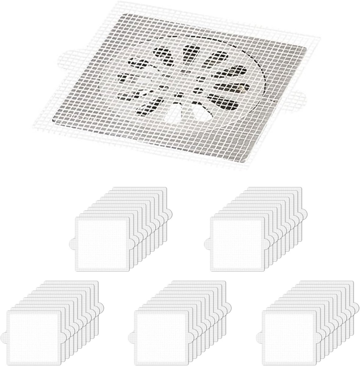 Set van 50 Zelfklevende Afvoerfilters voor Badkamer en Keuken, Vierkante Stickers voor Haar en Vuil, Ideaal voor Douche, Badkuip en Gootsteen