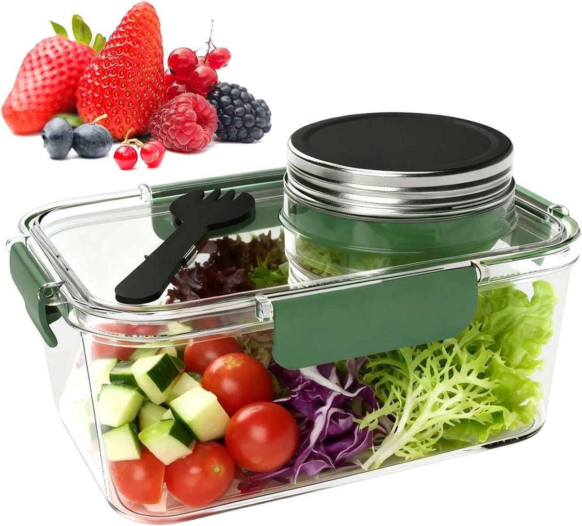 Lunch Container - Salade Pot - Maaltijden Meenemen - Ingrediëntenscheiding - 21 cm - Wit