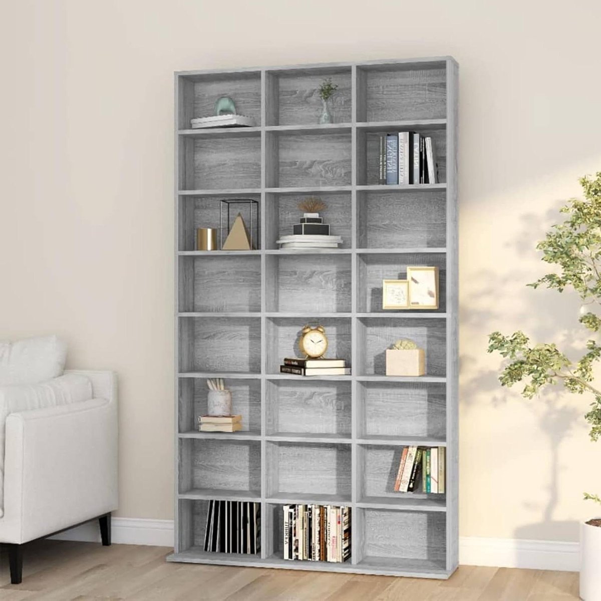 CD-kast - Media Opbergkast - Media Opslag - Open Vakken - 102x23x1775 cm - Grijs
