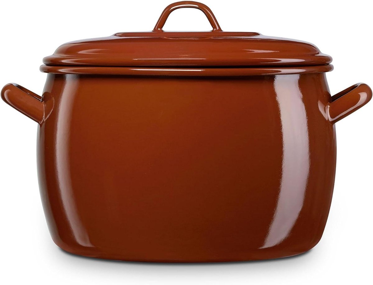 Gietijzeren Braadpan - Stoofpan met Deksel - Traditioneel Koken - Enamelled Steel - 22 cm - Bruin