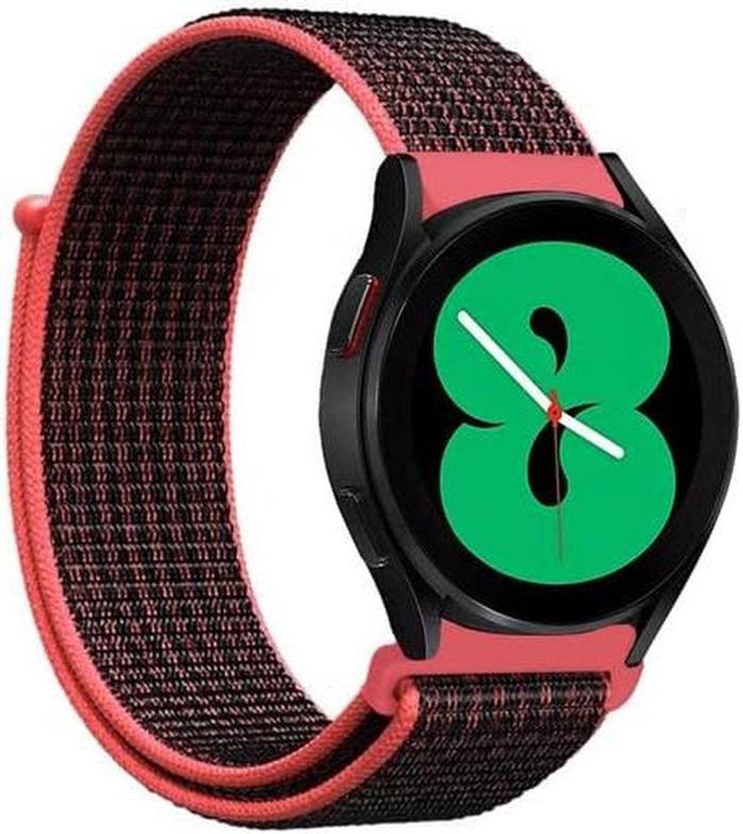 Sport Loop bandje - Nylon bandje - Sporten en zwemmen - Zacht en comfortabel - 22mm - Roze/zwart