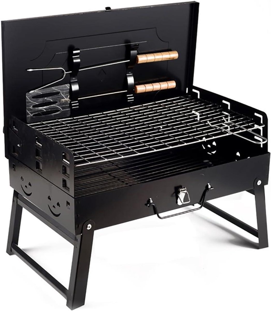 Draagbare Grill - Houtskool BBQ - Buiten Koken - Inclusief Deksel - 47 cm Hoog - Zwart