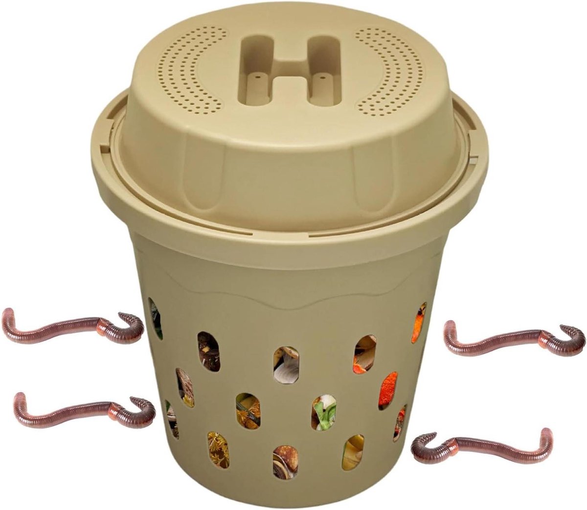 Wormenbak Tuin - Compostbak - Afval Verwerken - Ingraafbaar Ontwerp - 26 cm Hoog - Beige