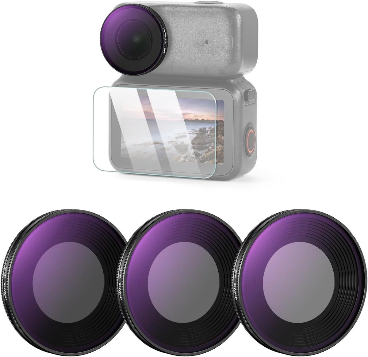 ND Filter Set voor DJI Osmo Nano - ND8/16/32, Schroefbare Lens, Neutraal Dichtheid Filter, Multilayer Optisch Glas, Fotografie Accessoires met Schermbeschermer, 3 Stuks voor Actiecamera