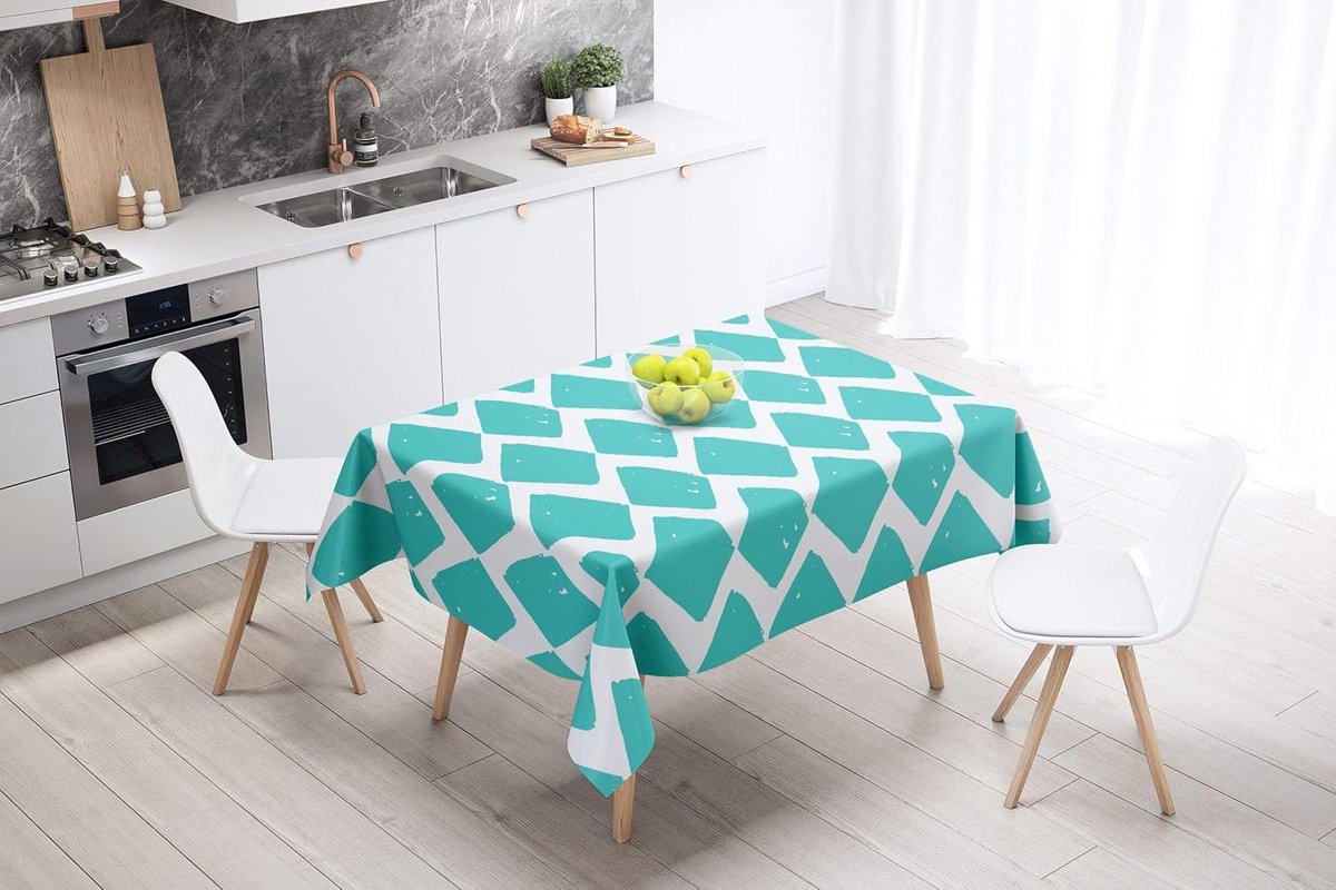 Tafelkleed - Tafellaken - Bescherming Tafel - Waterafstotend - 140 x 140 Cm - Turkoois wit