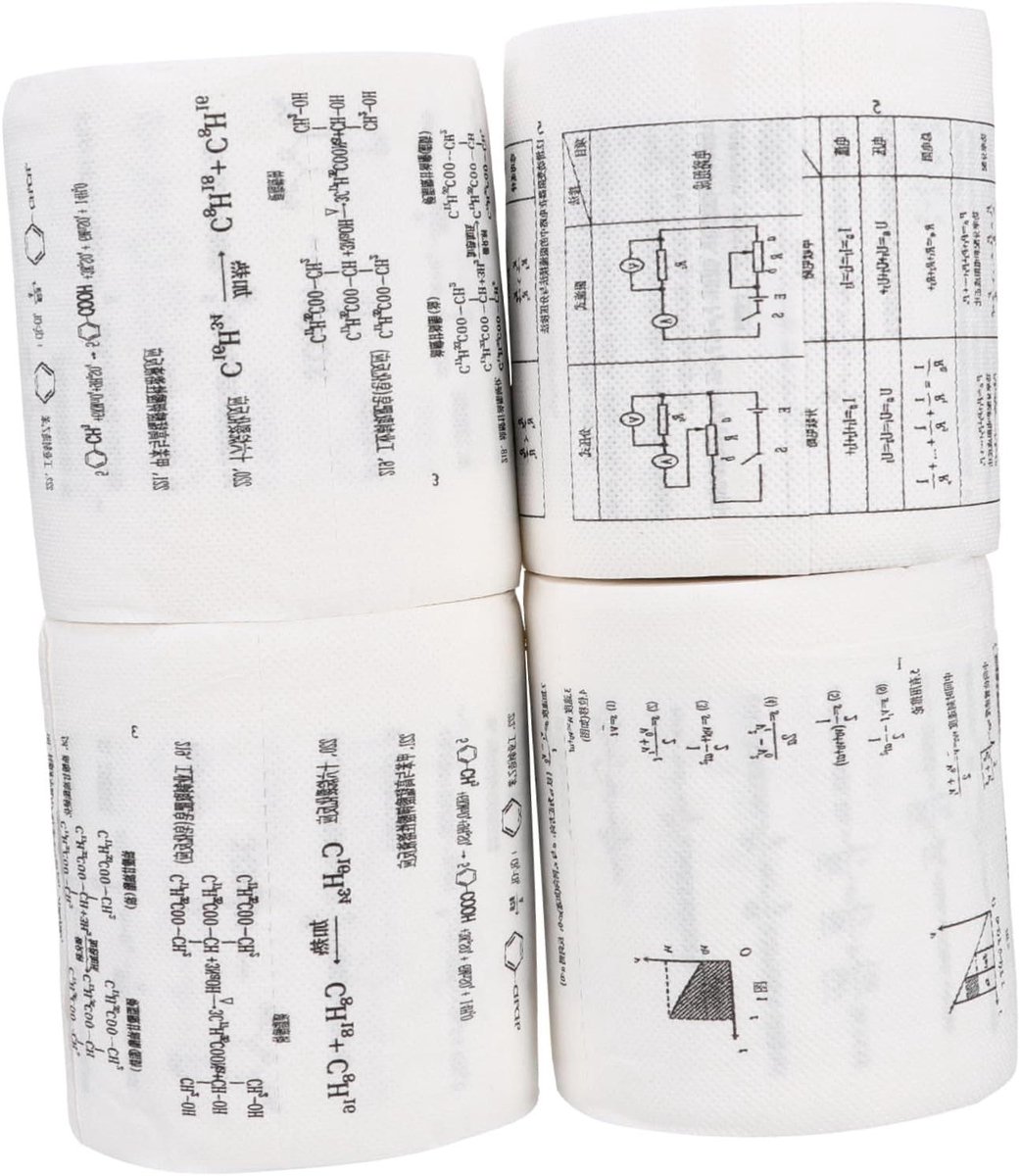 Toilet Papier Bedrukken - Papier Rollen - Decoratie en Gebruik - Chemische Formules Patroon - 4 Rollen - Wit