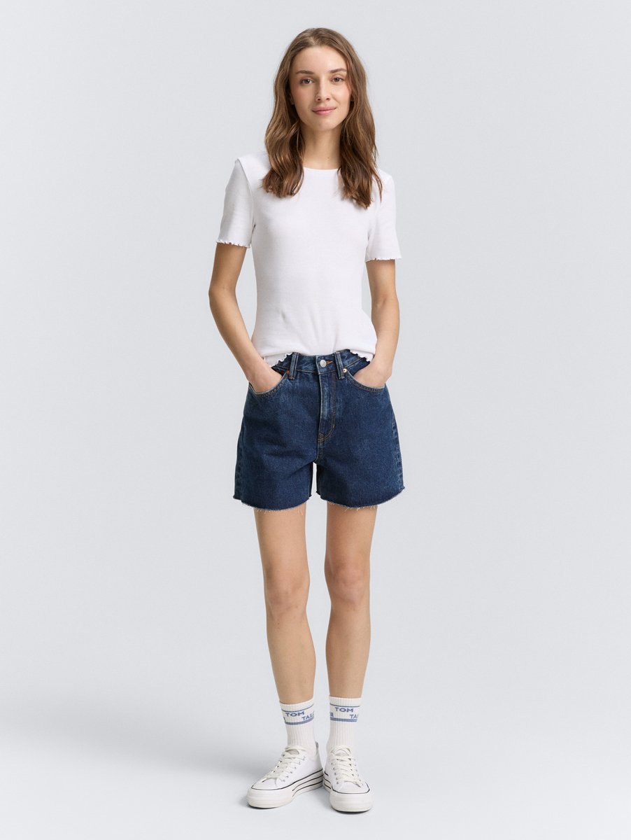 Tom Tailor Denim - Hoge Taille Ma Jeans Korte Broek - Maat M - Used Mid Stone Blue Denim