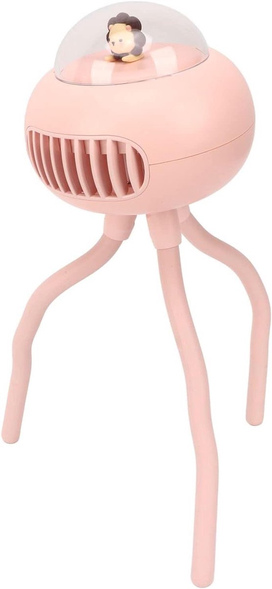 Draagbare Kinderwagenventilator - Mini Ventilator Flexibel Statief - Koelte Onderweg - Bladloos Veilig Ontwerp - 10x10x17 cm - Roze Leeuw
