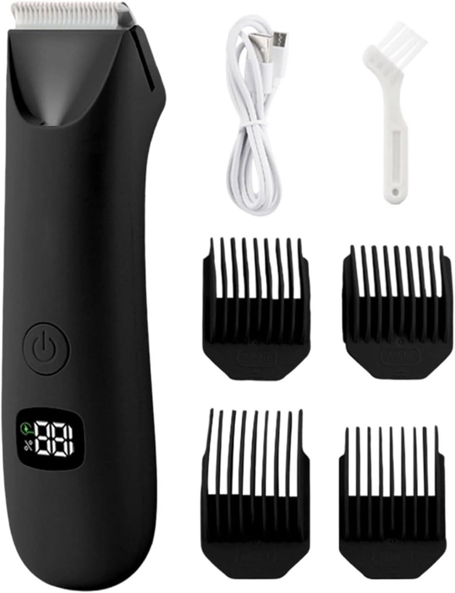 Lichaamshaartrimmer Mannen - Elektrische Tondeuse Intieme Zones - Persoonlijke Verzorging - Intelligent Digitaal Display - 14 x 3.7 cm - Zwart