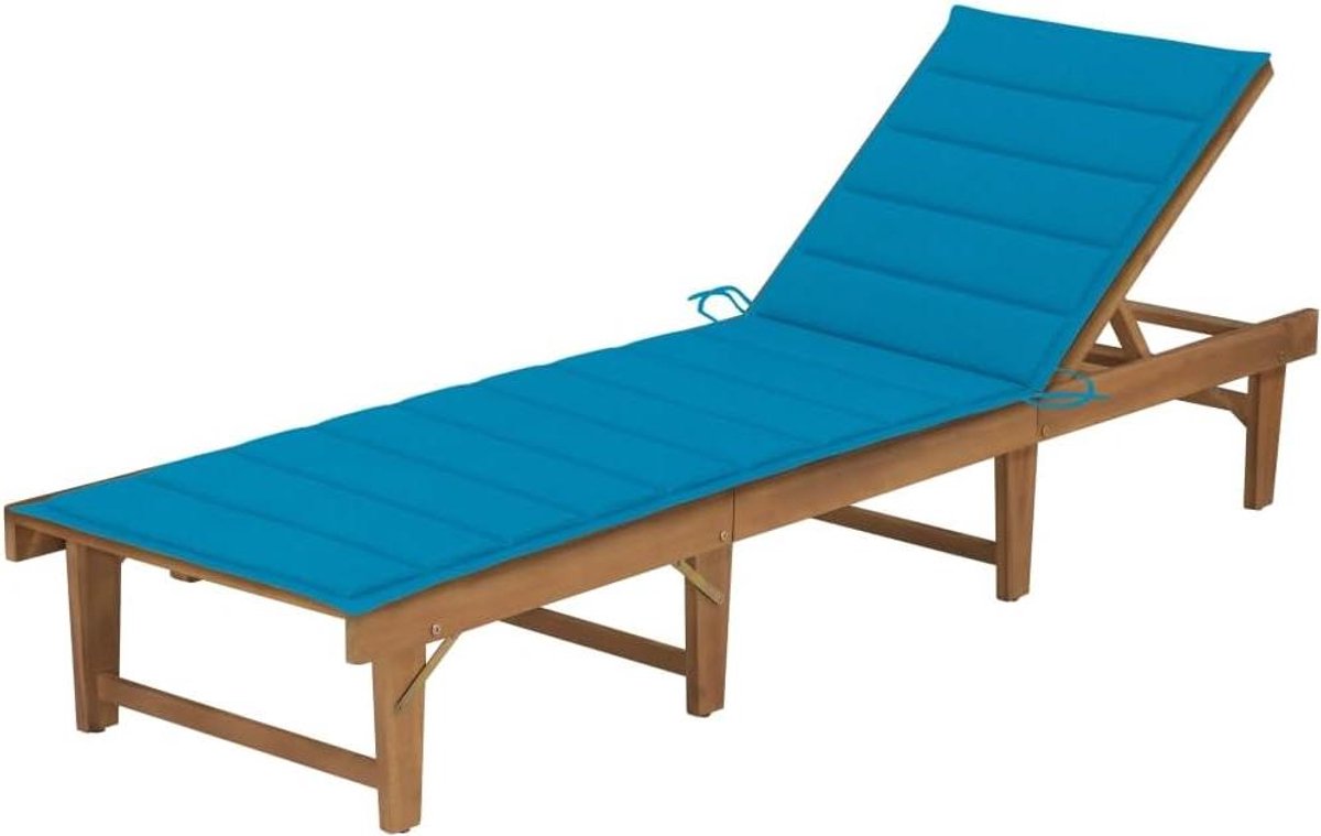 Houten Ligbed - Zonnebed Tuin - Ontspannen Buiten - Inklapbaar Met Kussen - Massief Acaciahout - Blauw