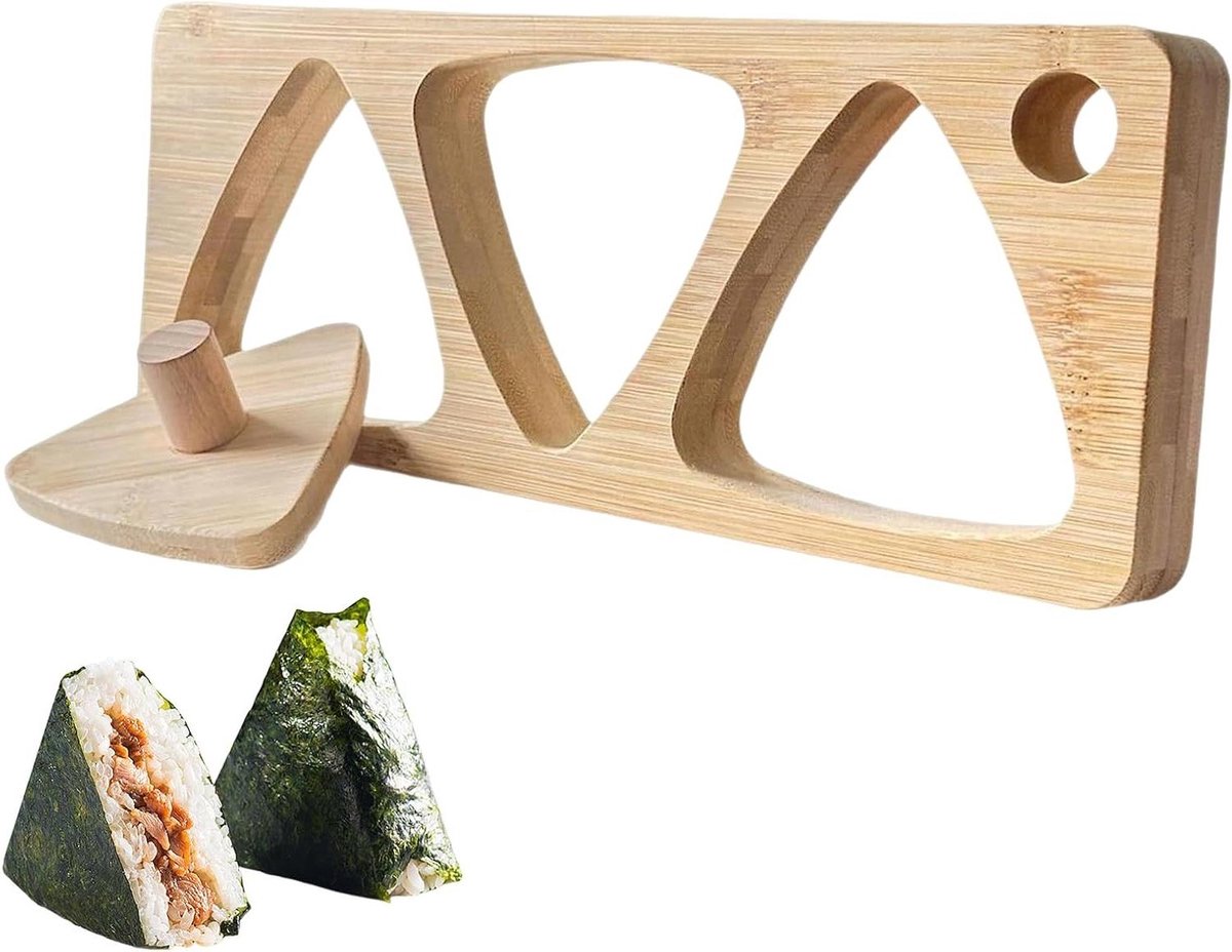 Driehoekige Rijstvorm - Sushi Pers Onigiri Vorm - Rijstballen Maken - Natuurlijk Hout - 6 Gaten / 3 Gaten - Houtkleur