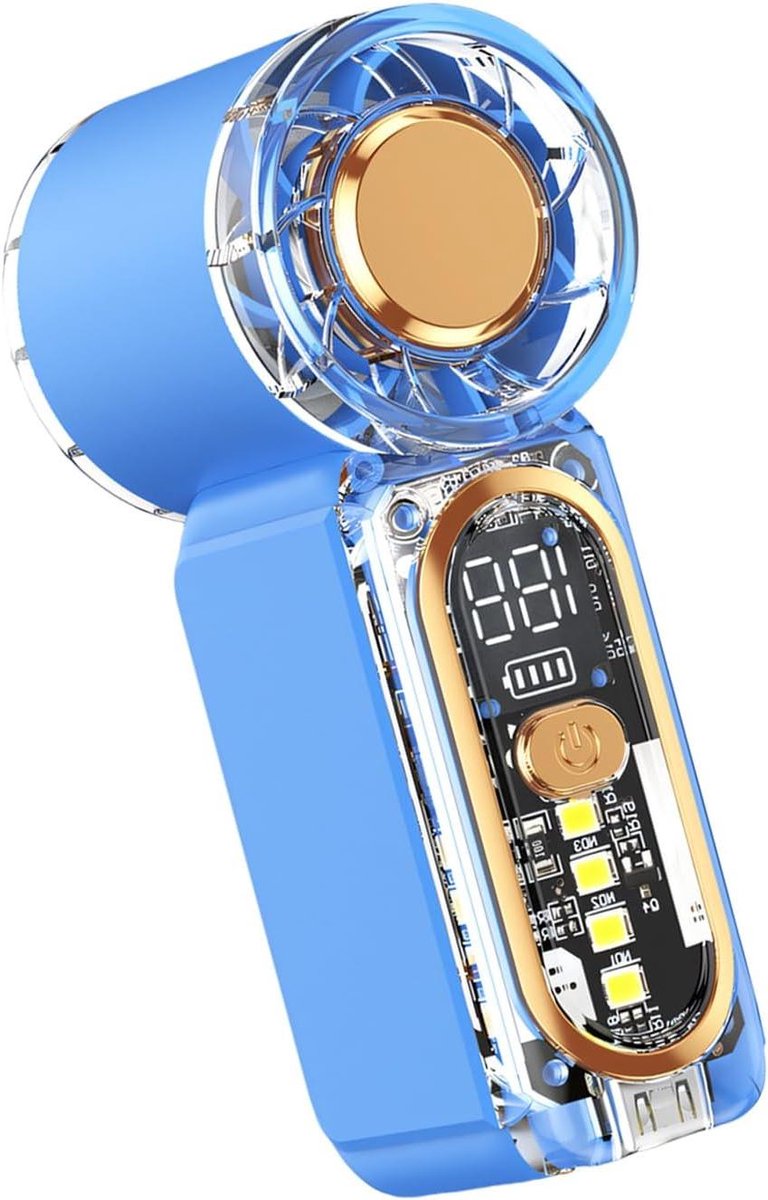Draagbare Handventilator - Oplaadbare Ventilator - Persoonlijke Koeling - Digitale Display - 35.5 x 26.5 x 90 mm - Hemelsblauw