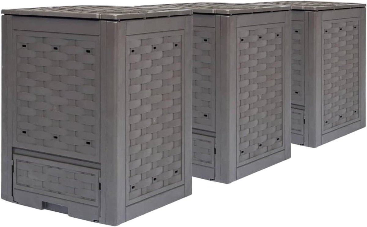 Tuincompostbak - Compostbakken set - Organisch afval verwerken - UV- en weerbestendig - 300 L per stuk - Bruin