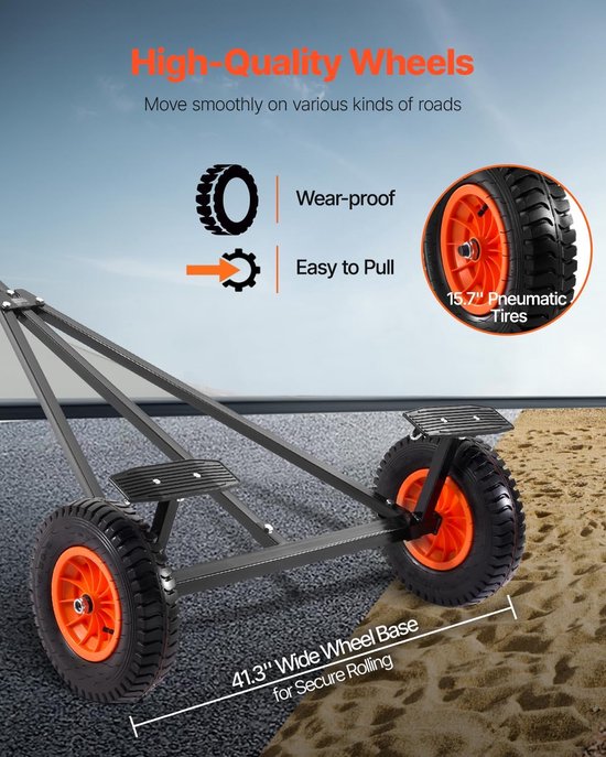 Boot Transportkar - Botenaanhanger Hulpmiddel - Boten Verplaatsen - Verstelbare Lengte - 190 kg Draaglast - Zwart — afbeelding 2