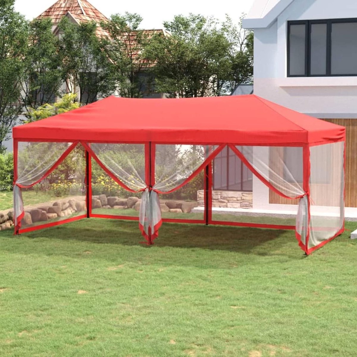 Partytent Opvouwbaar - Tuinpaviljoen Vouwpaviljoen - Feestelijke Gelegenheid - Waterdicht Met Zijwanden - 3 x 6 m - Rood