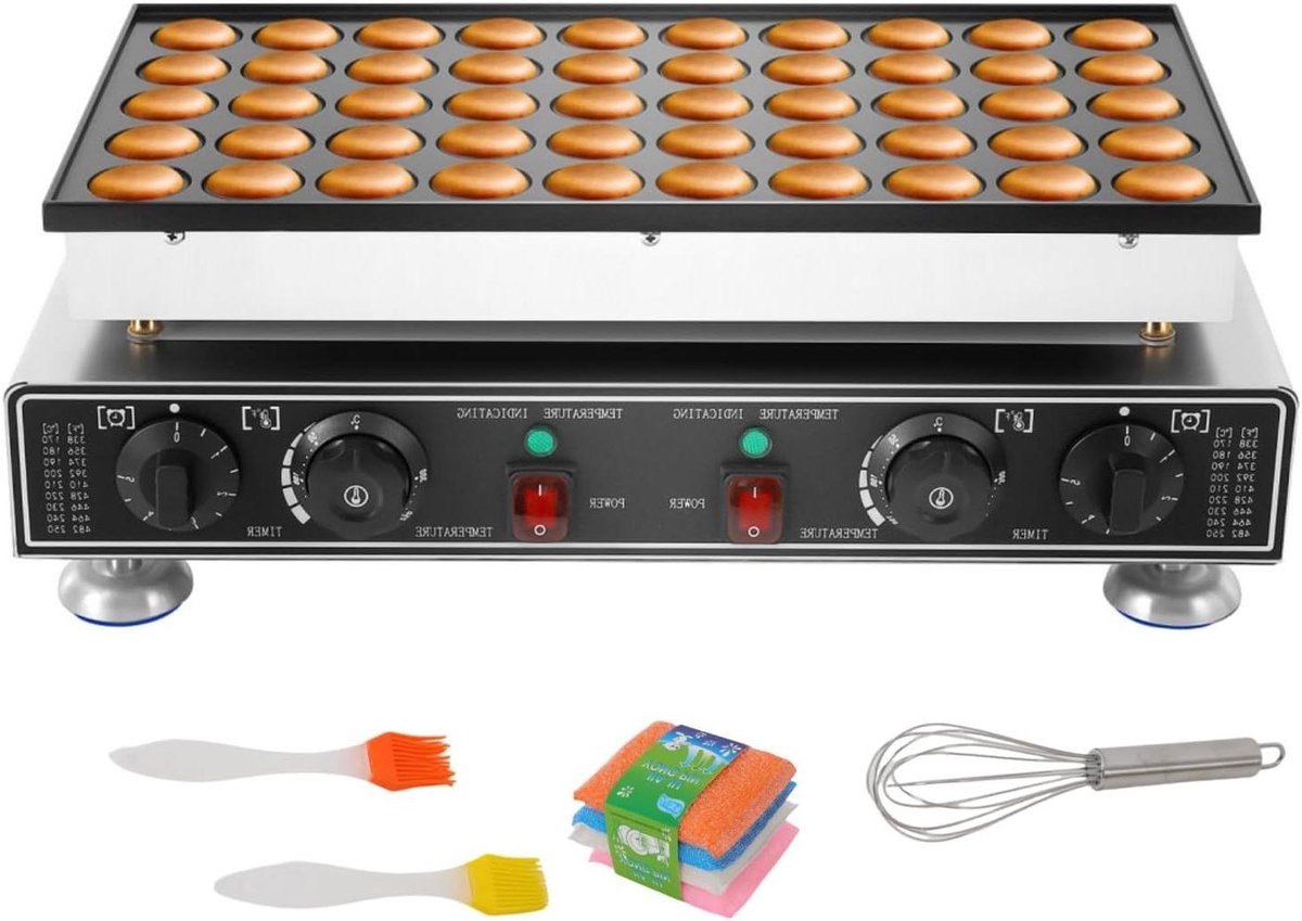 Poffertjesmaker Elektrisch - Mini Pannenkoekenmaker - Desserts Maken - 50 Gaten - 45 mm Diameter - Zwart