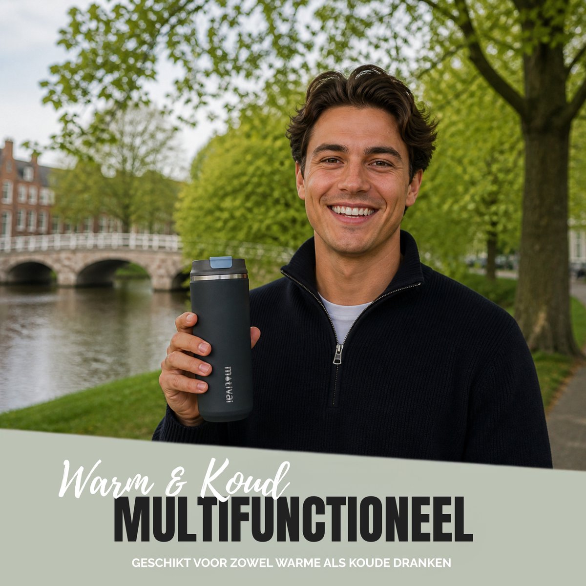 Motivai Daily Cup – Thermosbeker To Go – 350ML RVS Thermosmok – Lekvrij – Dubbelwandig Geïsoleerd – BPA-vrij & Duurzaam – Koffiebeker voor Onderweg – Zwart — cadeau in Koken & Dineren - foto 4